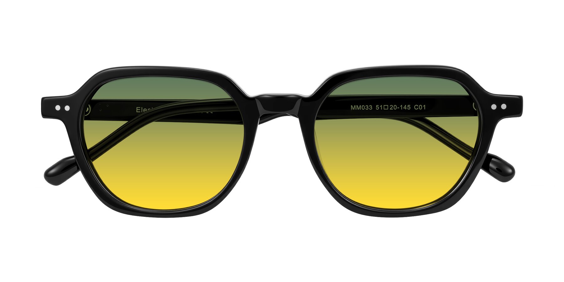 Folded Front of Electra in Black with Green / Yellow Gradient Lenses