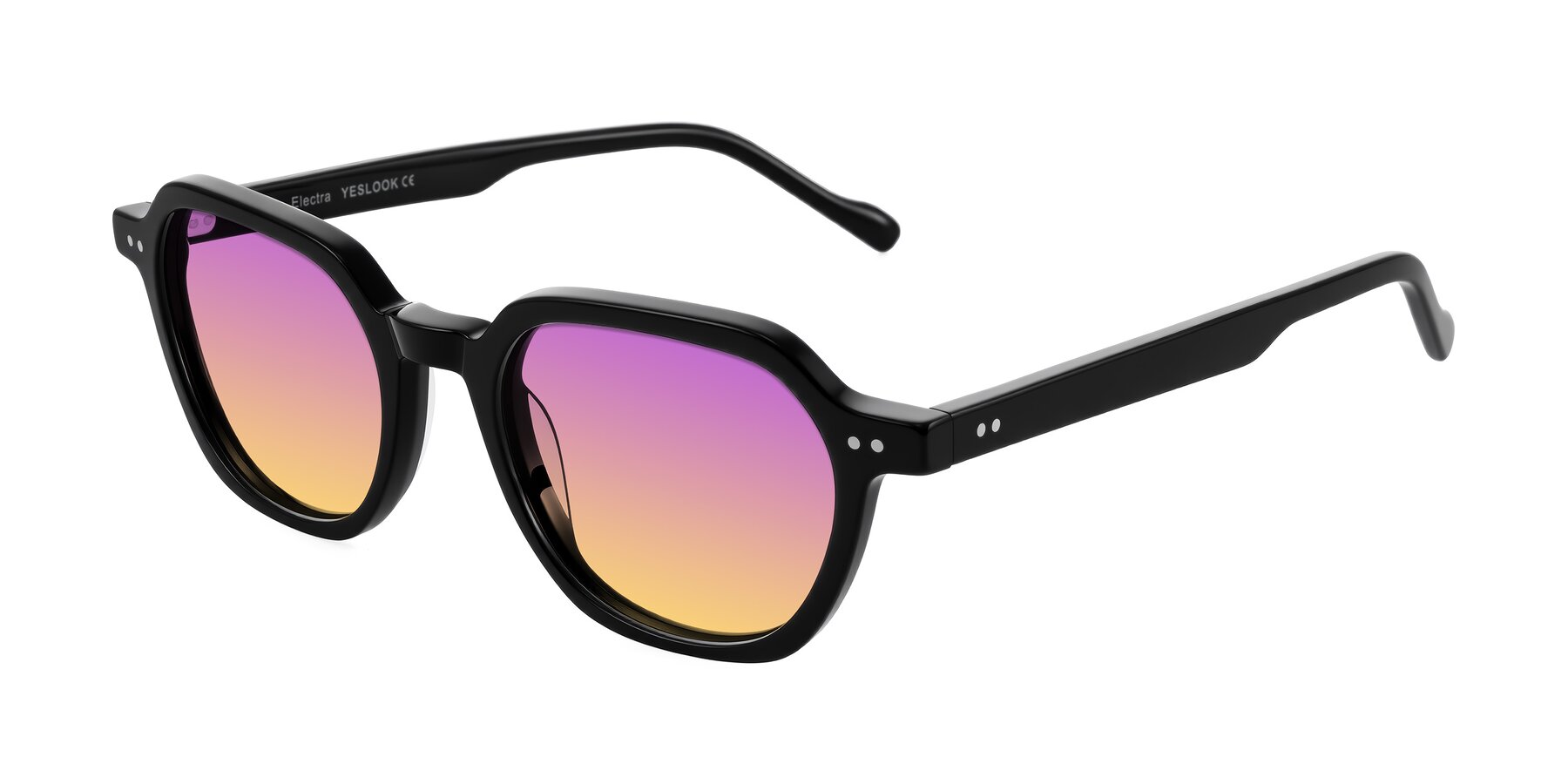 Angle of Electra in Black with Purple / Yellow Gradient Lenses