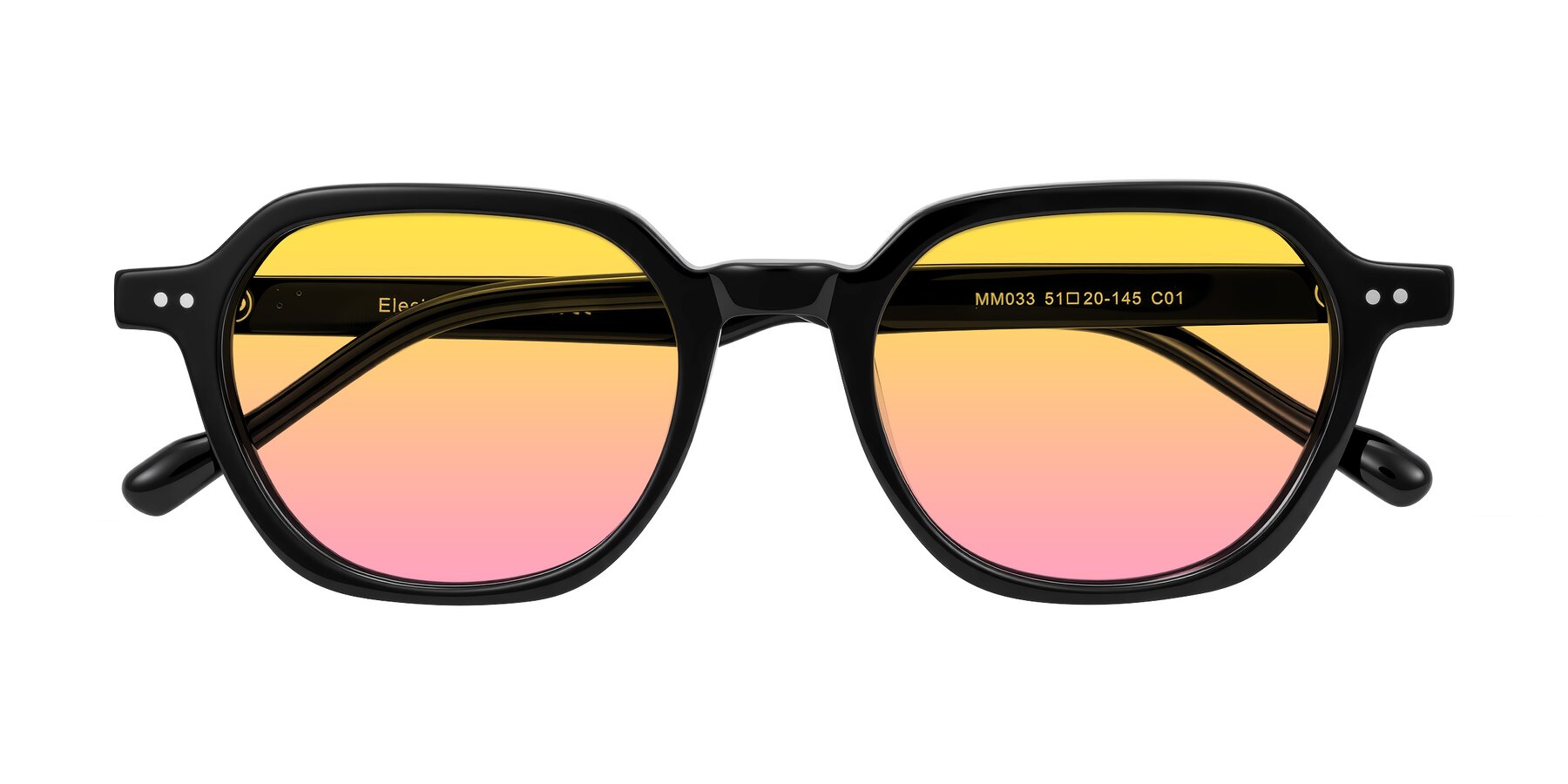 Folded Front of Electra in Black with Yellow / Pink Gradient Lenses