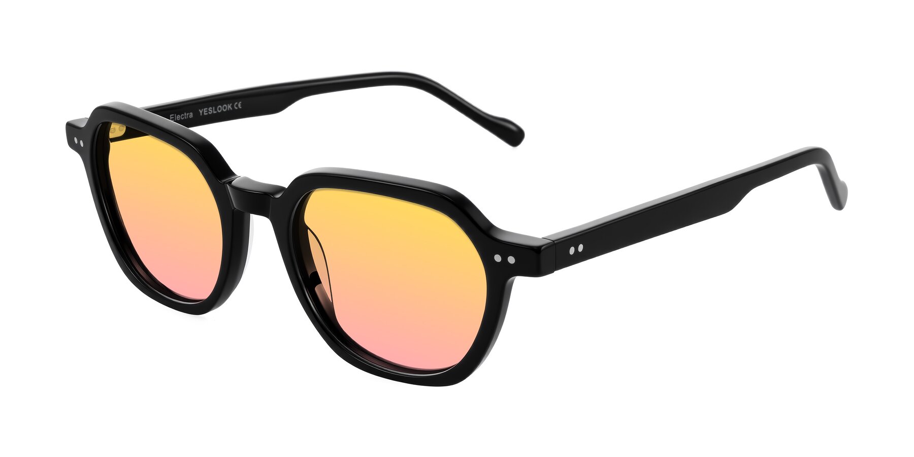 Angle of Electra in Black with Yellow / Pink Gradient Lenses
