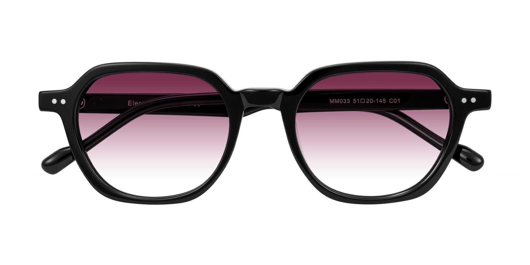 Folded Front of Electra in Black with Wine Gradient Lenses