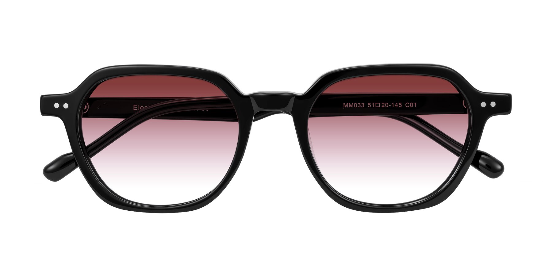 Folded Front of Electra in Black with Garnet Gradient Lenses