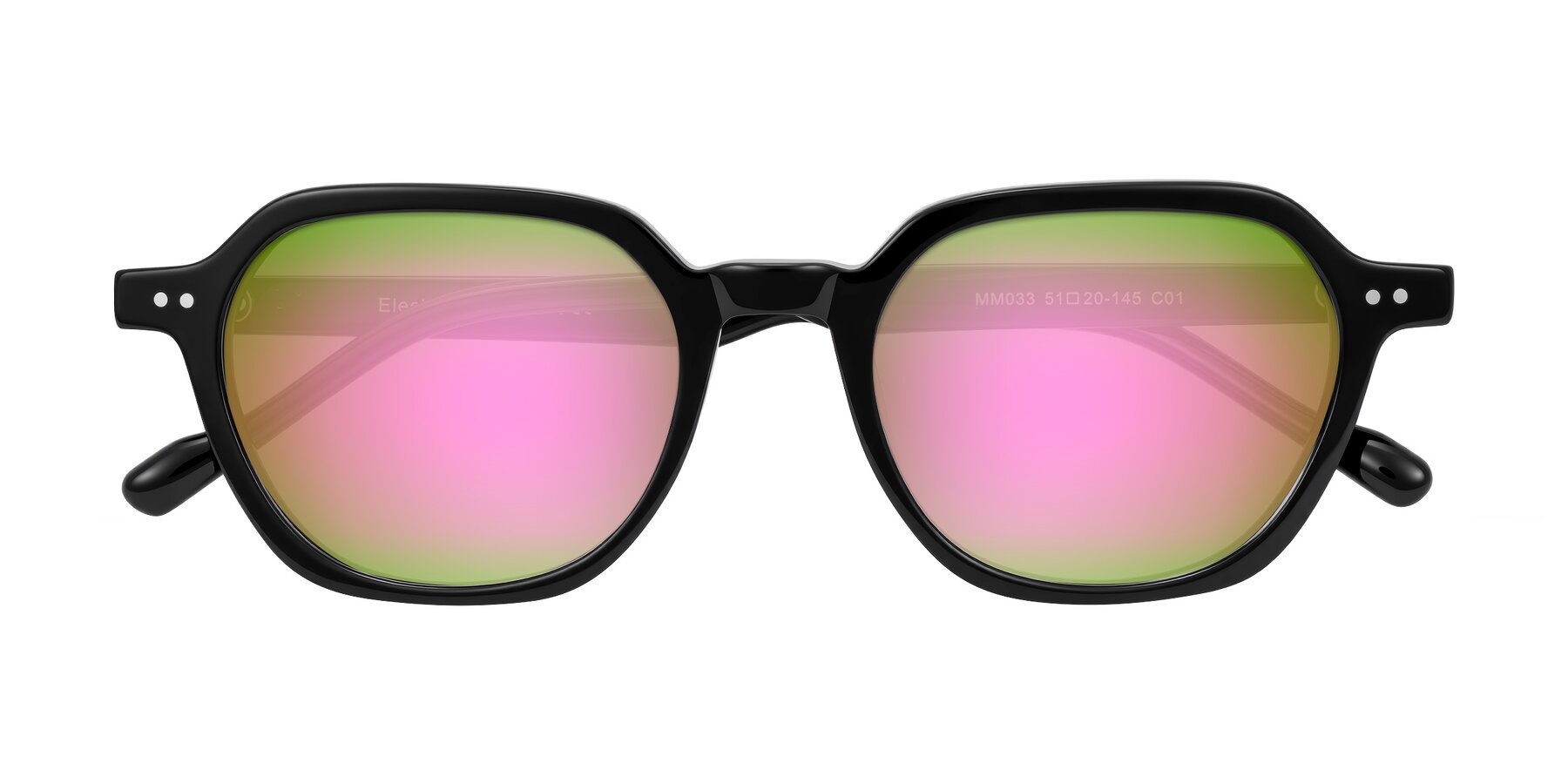 Folded Front of Electra in Black with Pink Mirrored Lenses