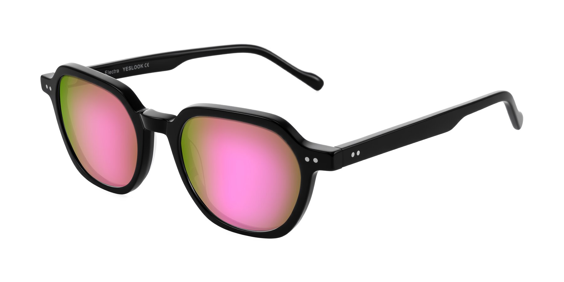 Angle of Electra in Black with Pink Mirrored Lenses