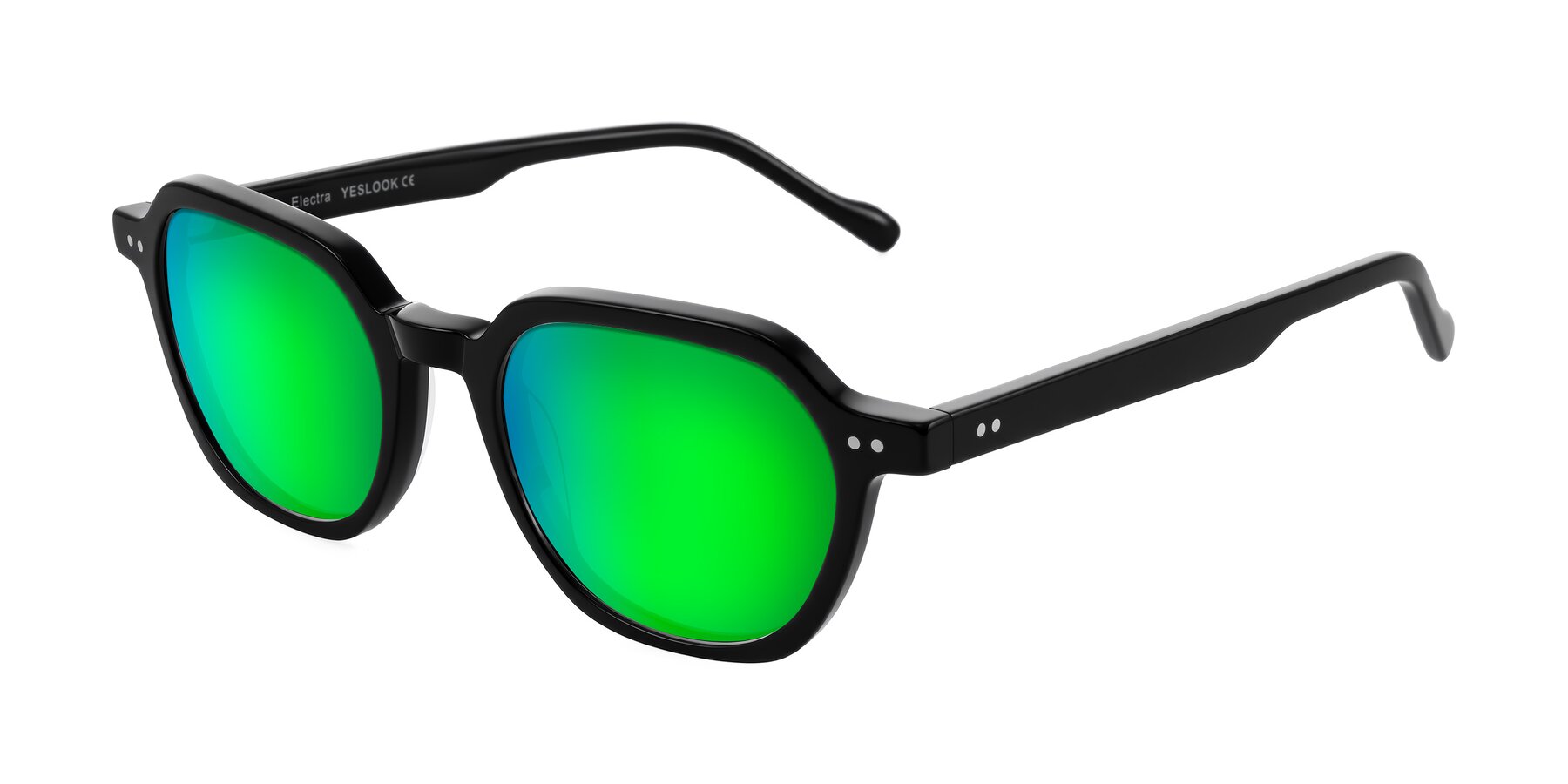 Angle of Electra in Black with Green Mirrored Lenses