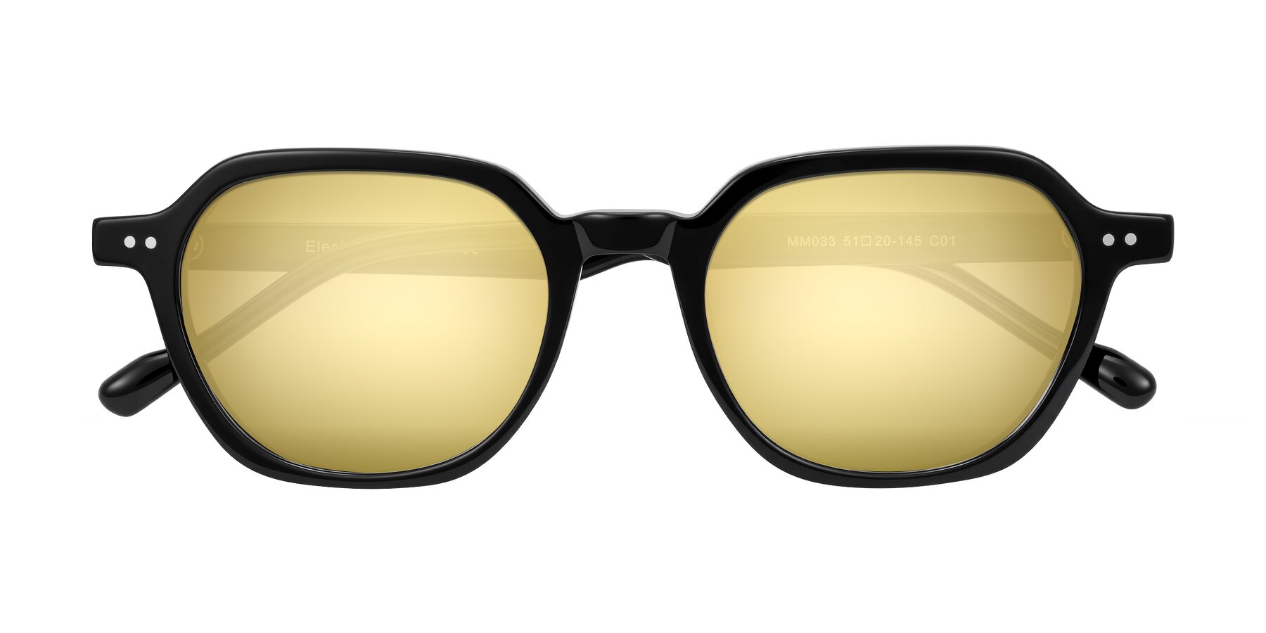 Folded Front of Electra in Black with Gold Mirrored Lenses