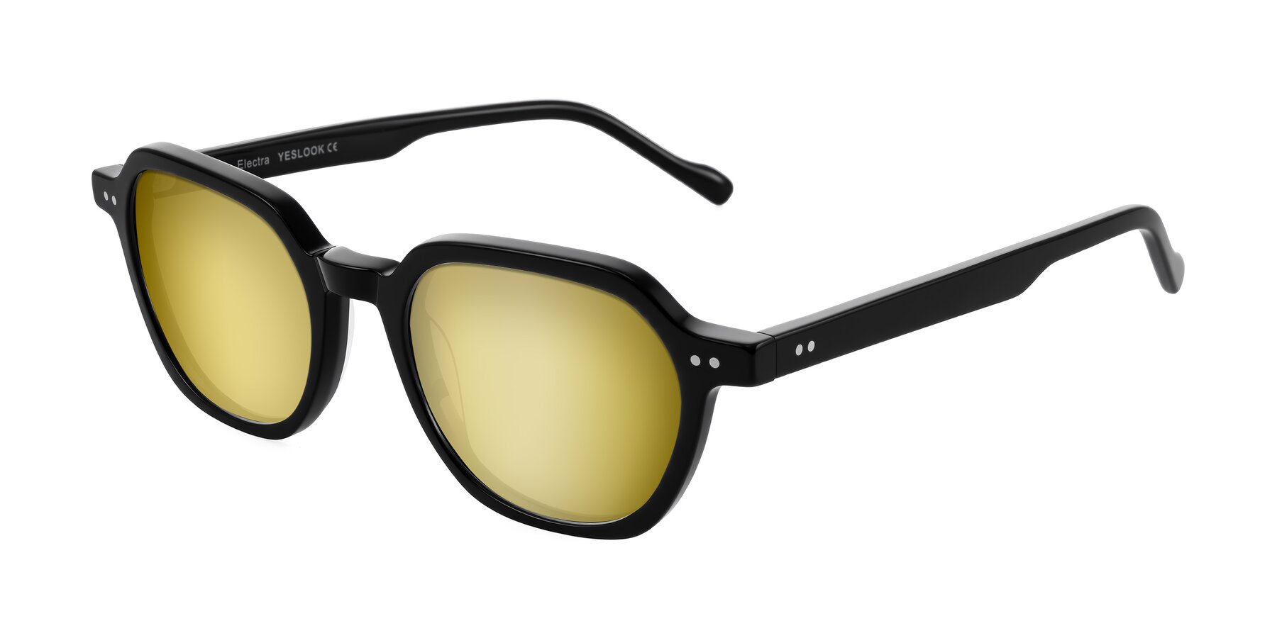 Angle of Electra in Black with Gold Mirrored Lenses
