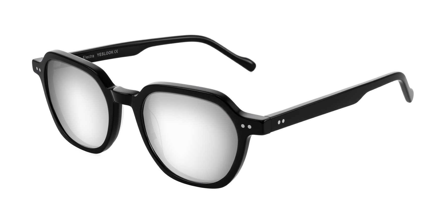 Angle of Electra in Black with Silver Mirrored Lenses