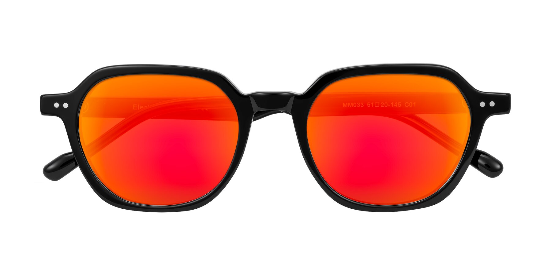 Folded Front of Electra in Black with Red Gold Mirrored Lenses