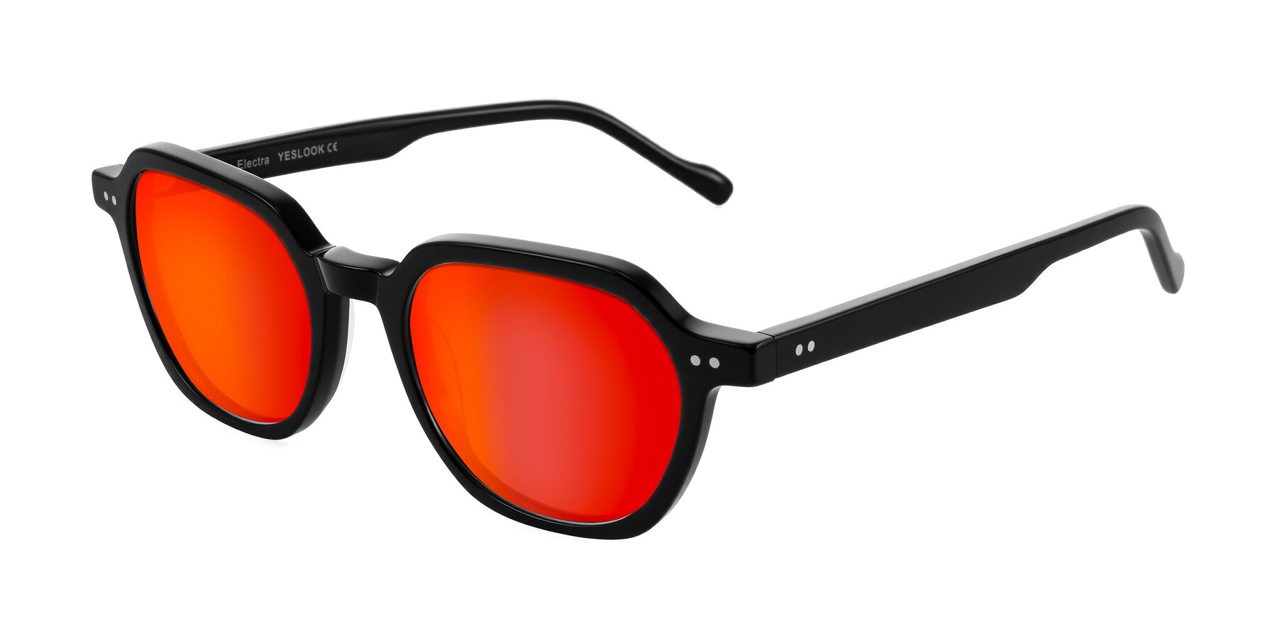 Angle of Electra in Black with Red Gold Mirrored Lenses