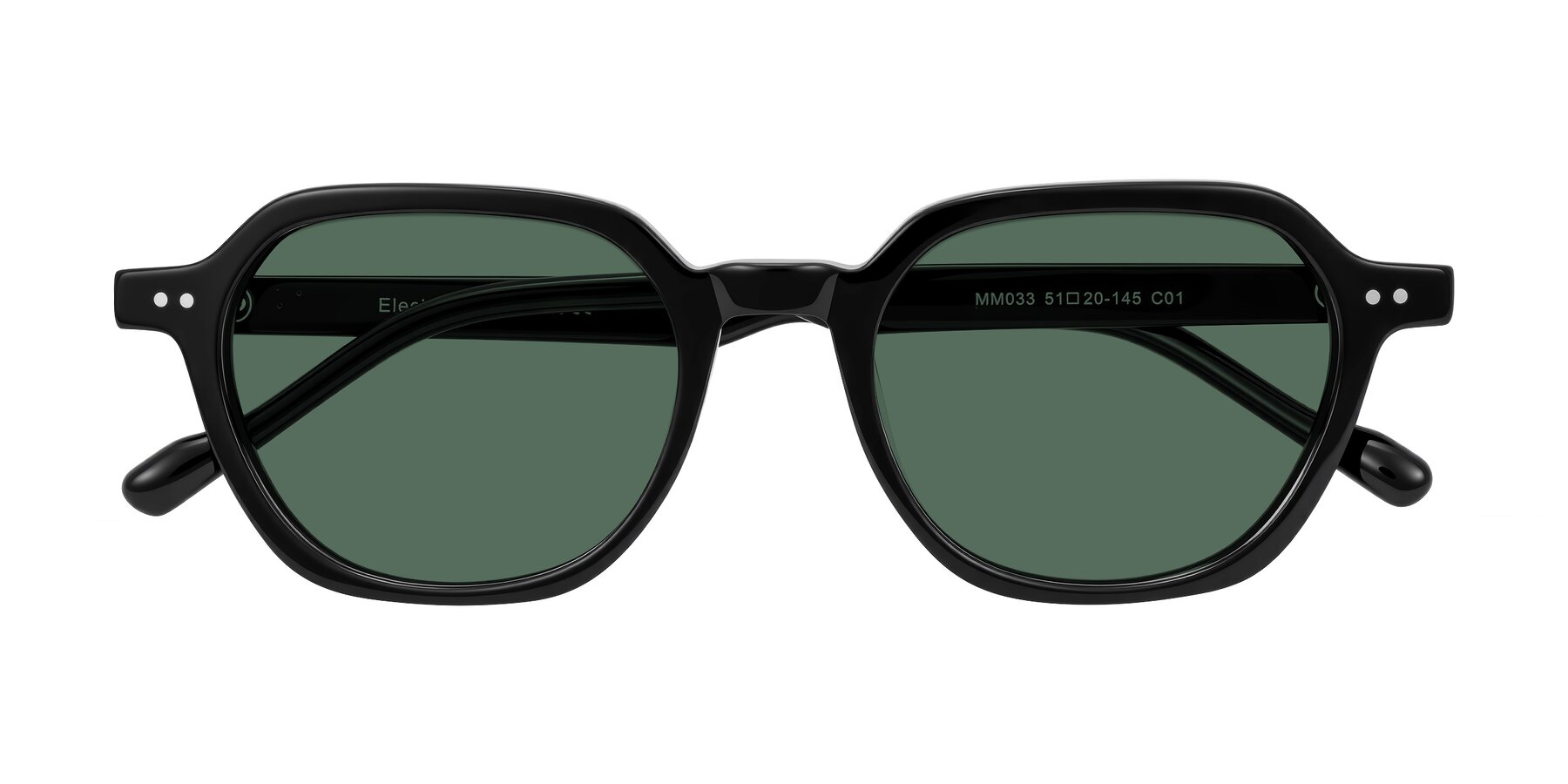 Folded Front of Electra in Black with Green Polarized Lenses