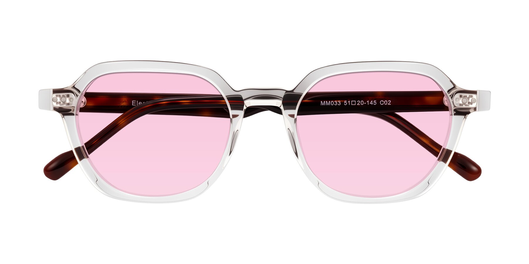 Folded Front of Electra in Clear/Tortoise with Light Pink Tinted Lenses