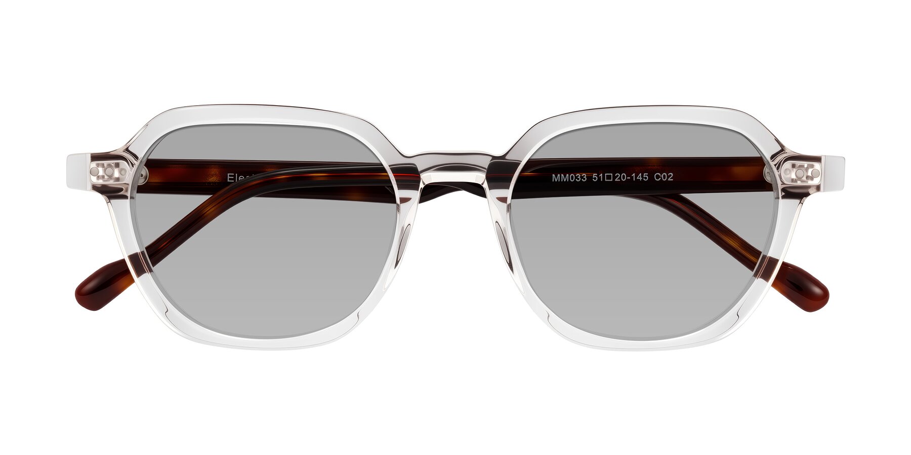 Folded Front of Electra in Clear/Tortoise with Light Gray Tinted Lenses