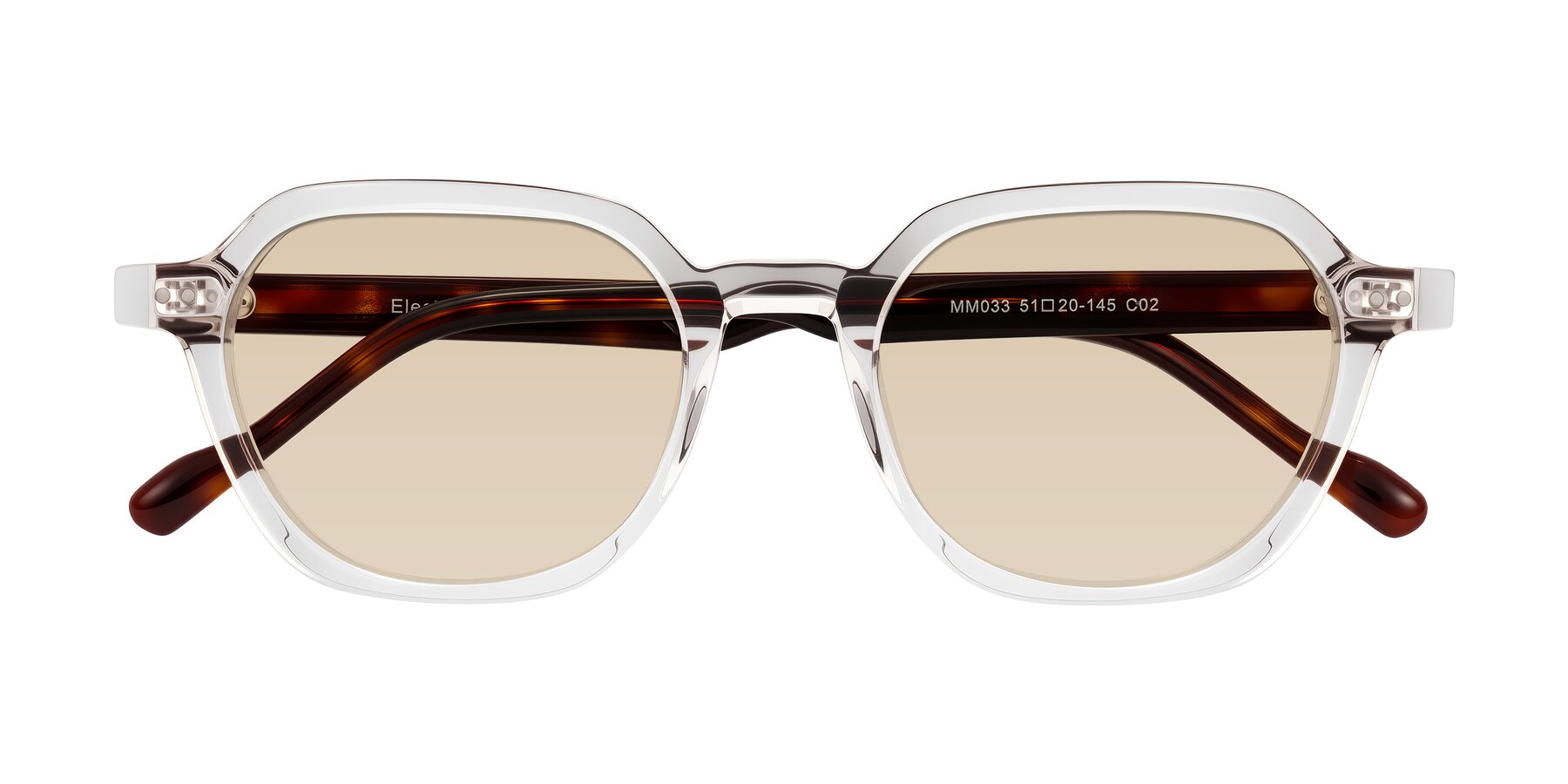 Folded Front of Electra in Clear/Tortoise with Light Brown Tinted Lenses