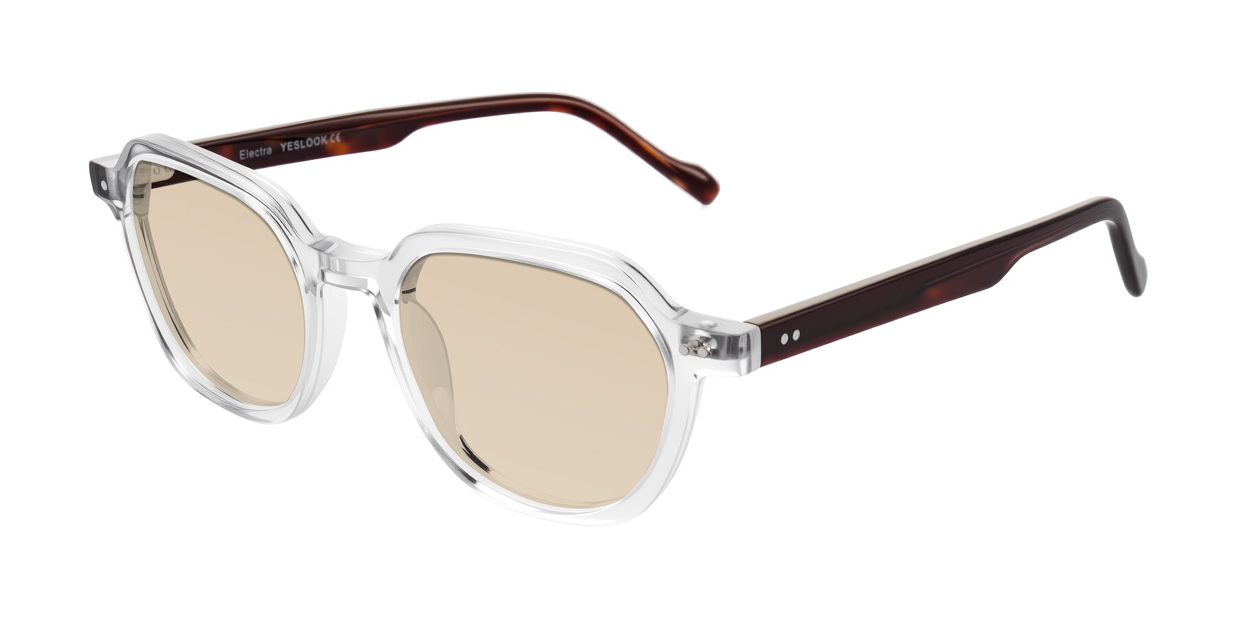 Angle of Electra in Clear/Tortoise with Light Brown Tinted Lenses