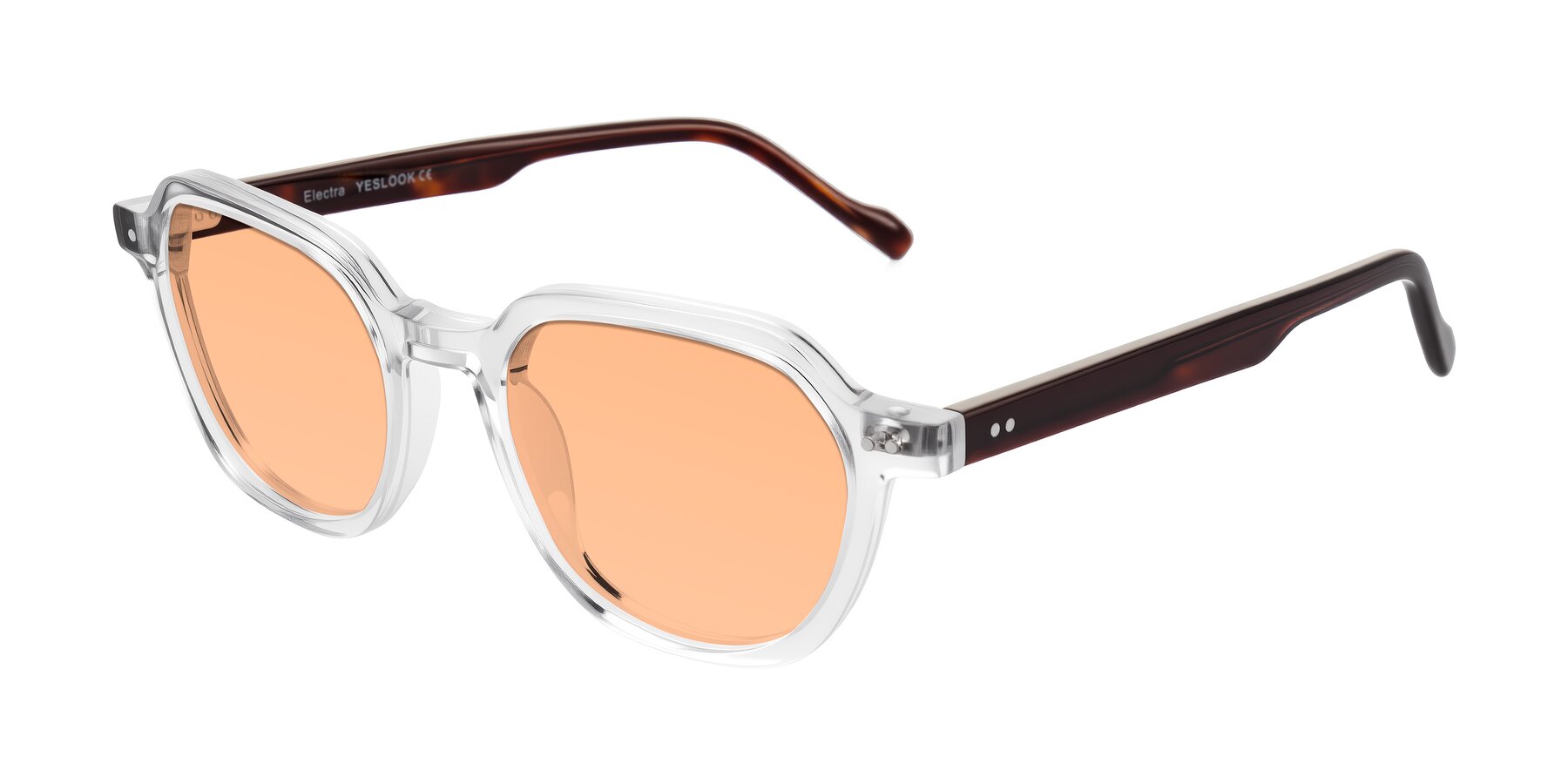 Angle of Electra in Clear/Tortoise with Light Orange Tinted Lenses