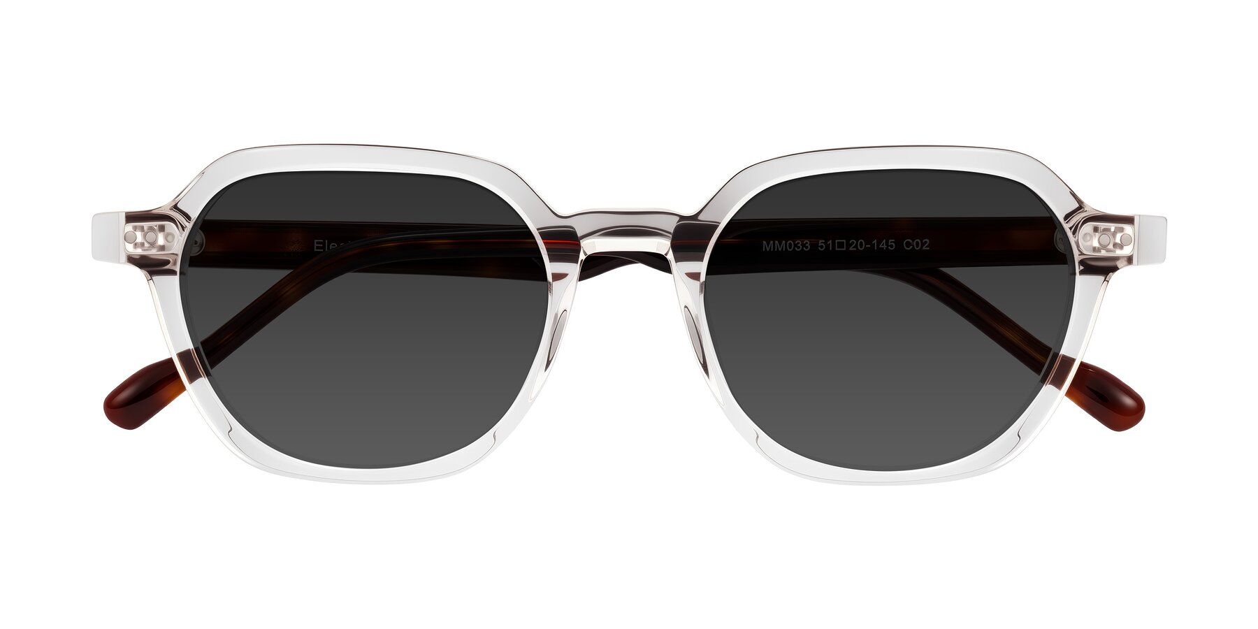 Folded Front of Electra in Clear/Tortoise with Gray Tinted Lenses