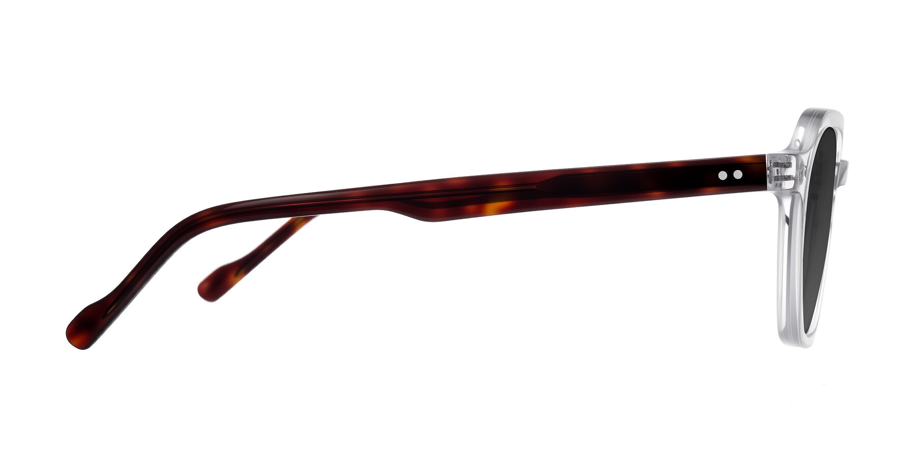 Side of Electra in Clear/Tortoise with Gray Tinted Lenses