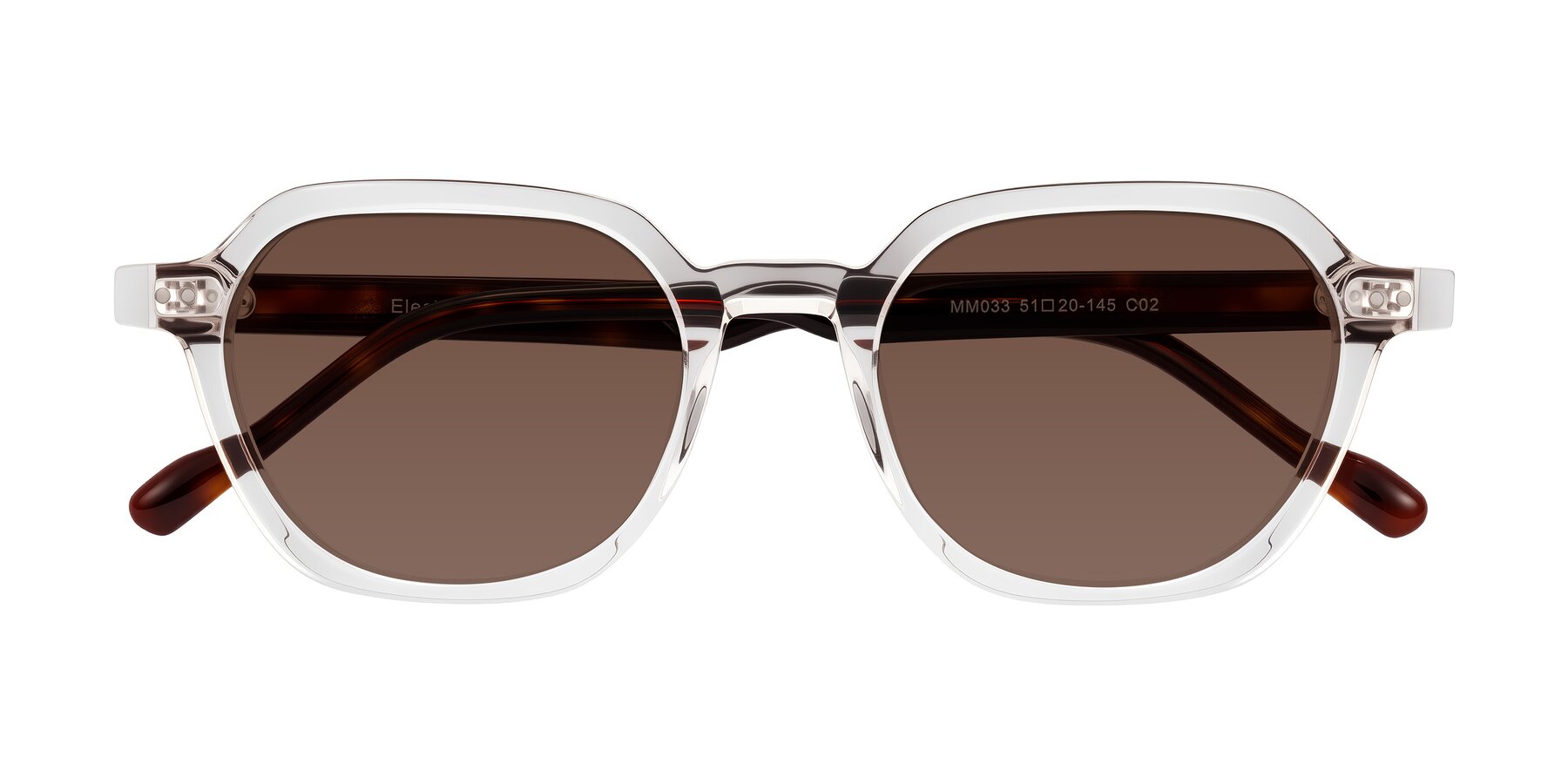 Folded Front of Electra in Clear/Tortoise with Brown Tinted Lenses