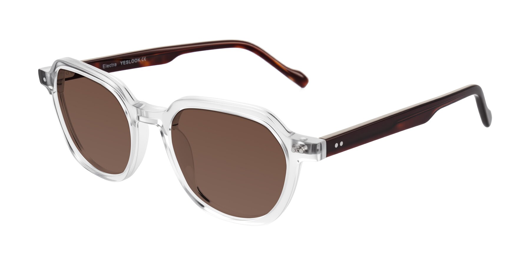 Angle of Electra in Clear/Tortoise with Brown Tinted Lenses