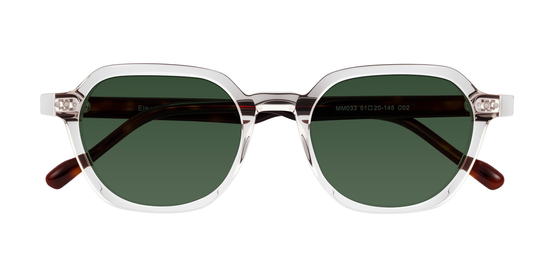 Folded Front of Electra in Clear/Tortoise with Green Tinted Lenses
