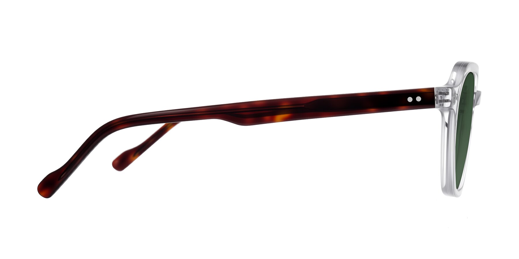 Side of Electra in Clear/Tortoise with Green Tinted Lenses