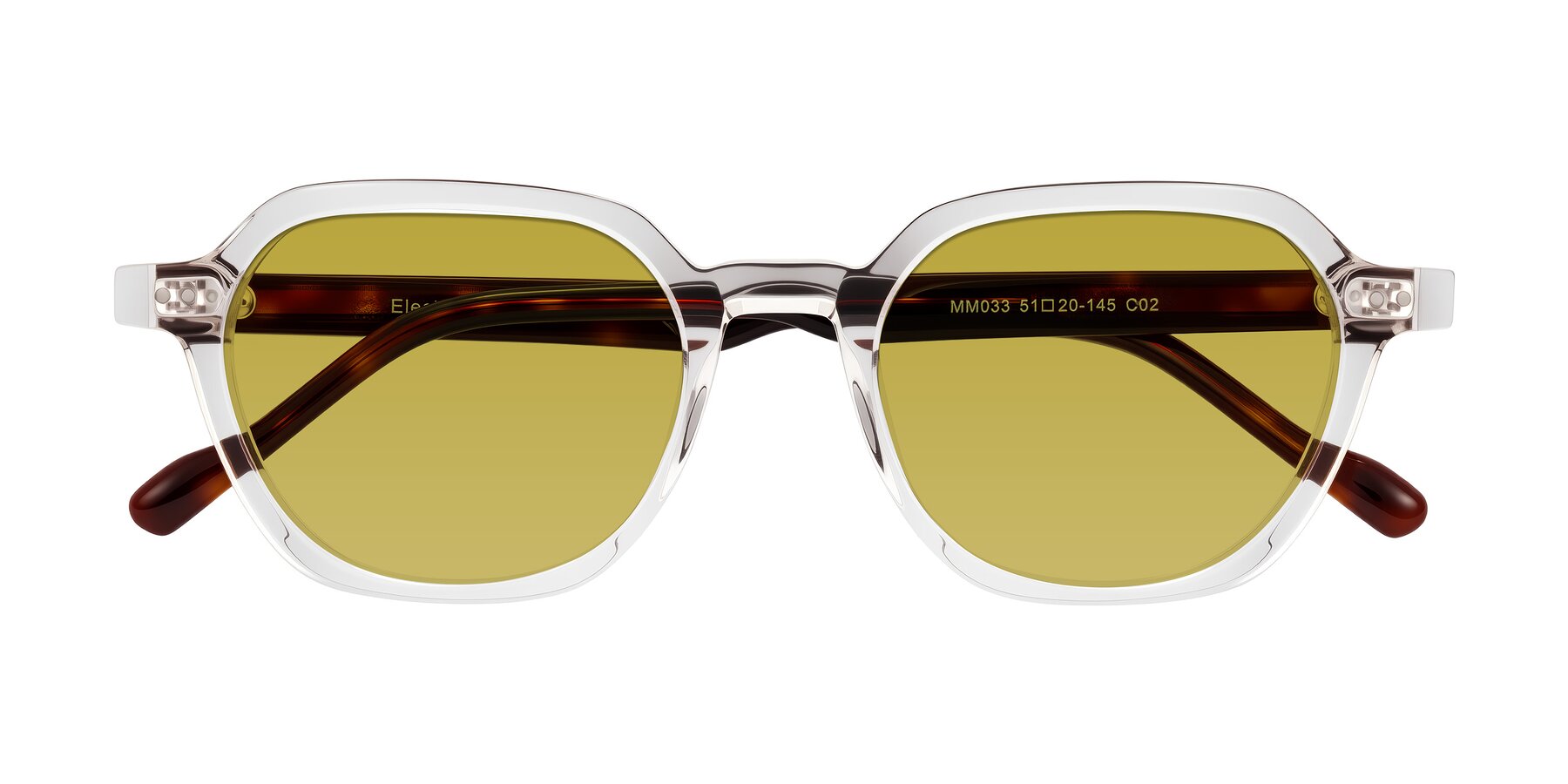 Folded Front of Electra in Clear/Tortoise with Champagne Tinted Lenses