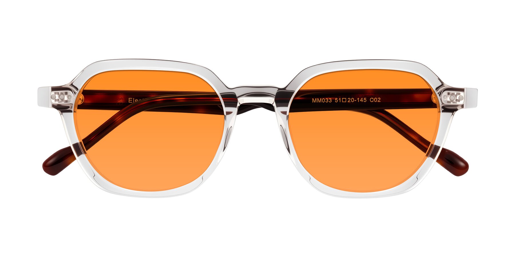 Folded Front of Electra in Clear/Tortoise with Orange Tinted Lenses