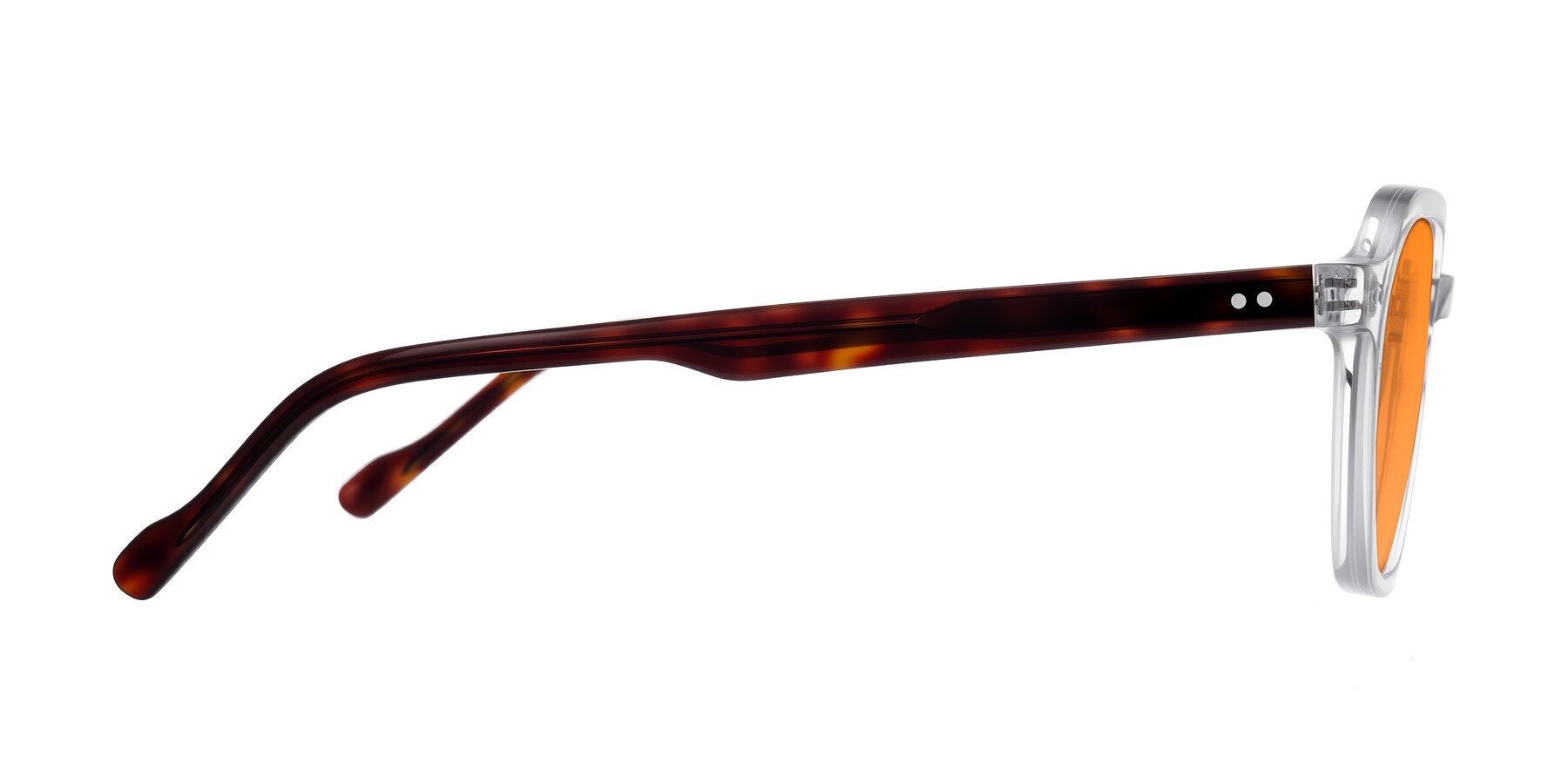 Side of Electra in Clear/Tortoise with Orange Tinted Lenses