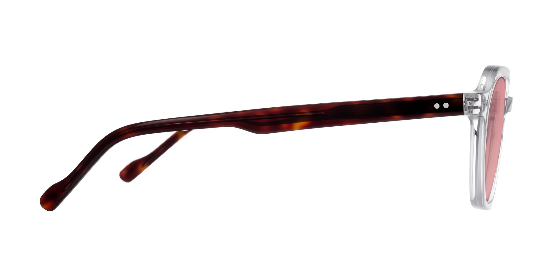 Side of Electra in Clear/Tortoise with Medium Garnet Tinted Lenses