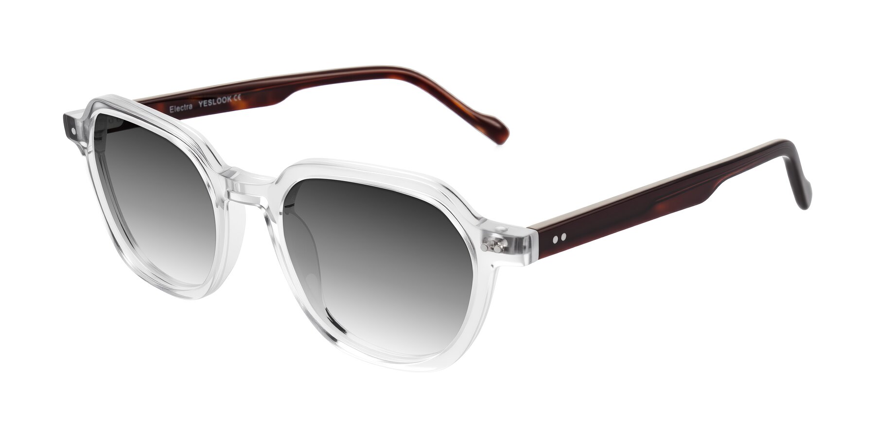 Angle of Electra in Clear/Tortoise with Gray Gradient Lenses