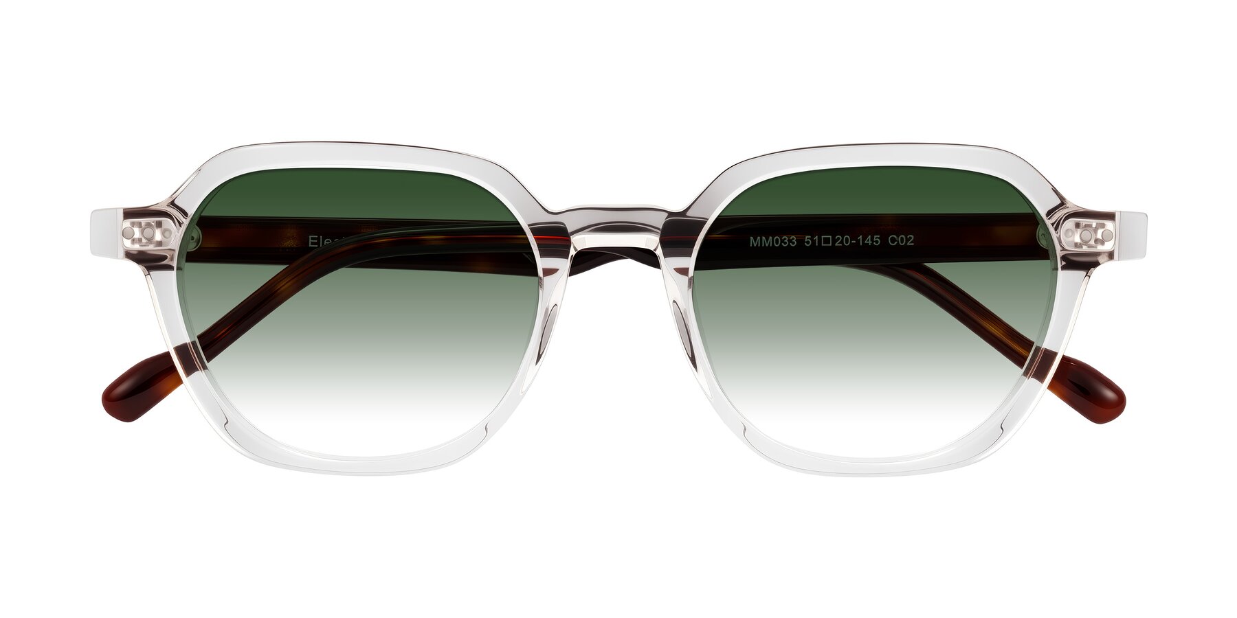 Folded Front of Electra in Clear/Tortoise with Green Gradient Lenses