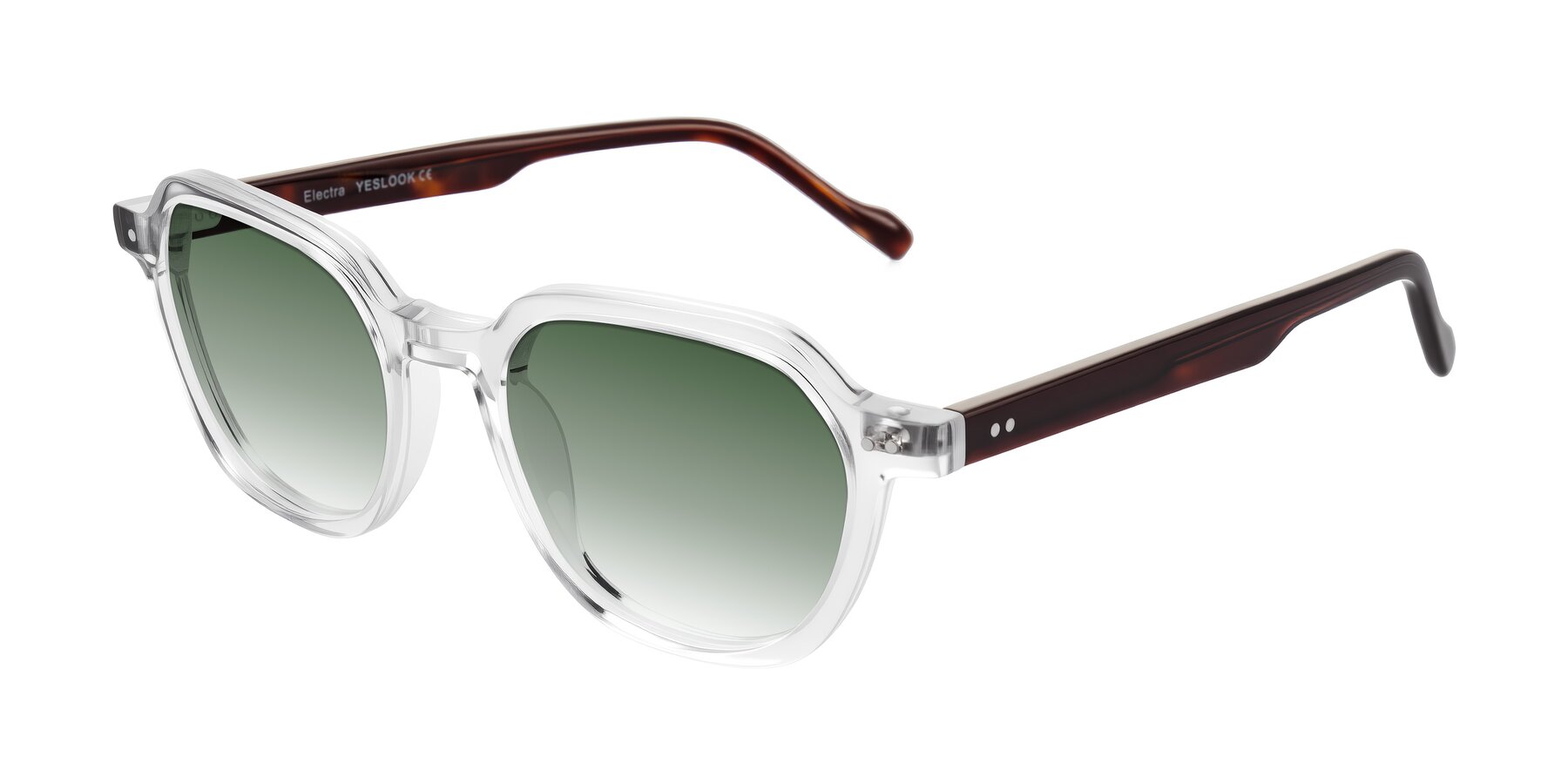 Angle of Electra in Clear/Tortoise with Green Gradient Lenses