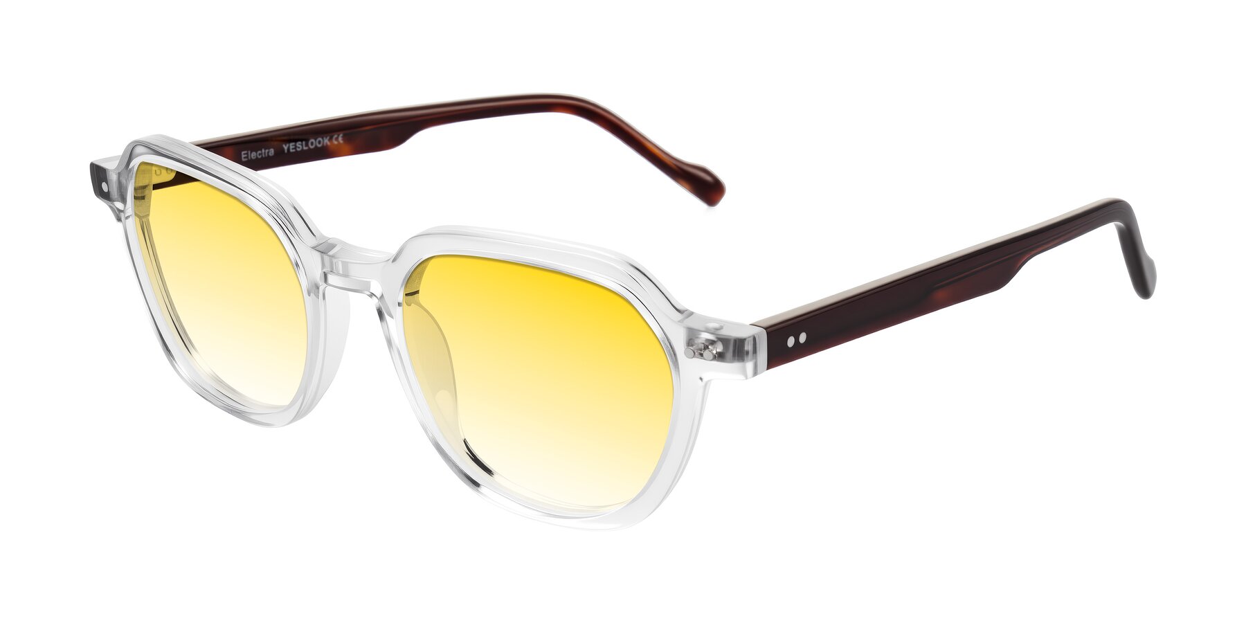 Angle of Electra in Clear/Tortoise with Yellow Gradient Lenses