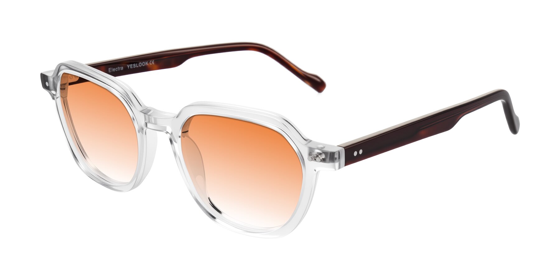 Angle of Electra in Clear/Tortoise with Orange Gradient Lenses