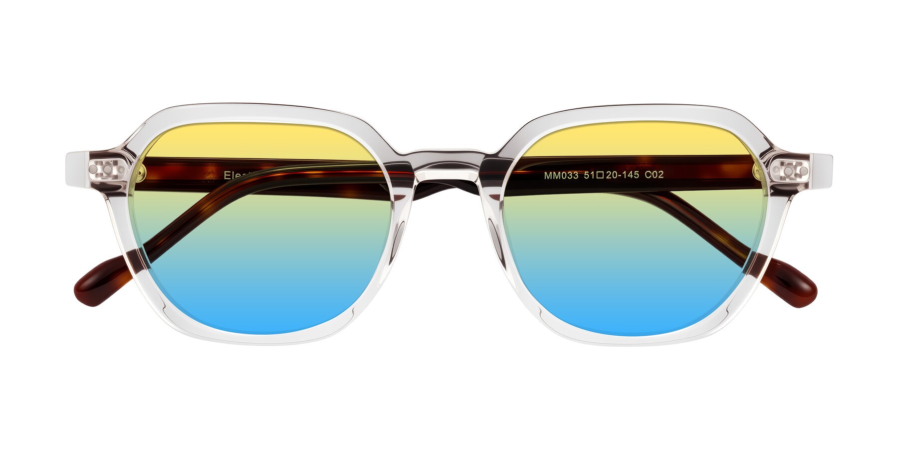 Folded Front of Electra in Clear/Tortoise with Yellow / Blue Gradient Lenses