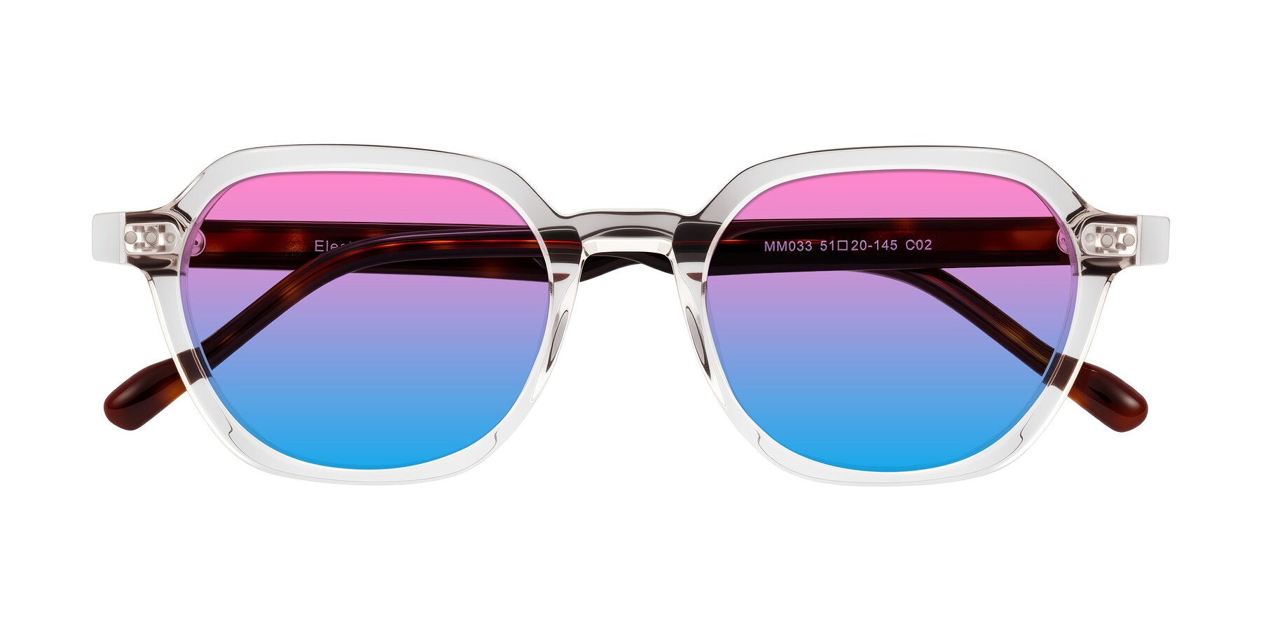 Folded Front of Electra in Clear/Tortoise with Pink / Blue Gradient Lenses
