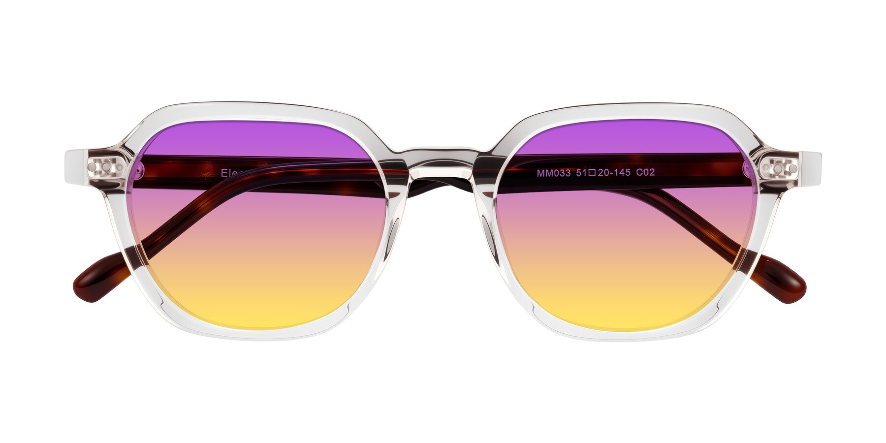 Folded Front of Electra in Clear/Tortoise with Purple / Yellow Gradient Lenses
