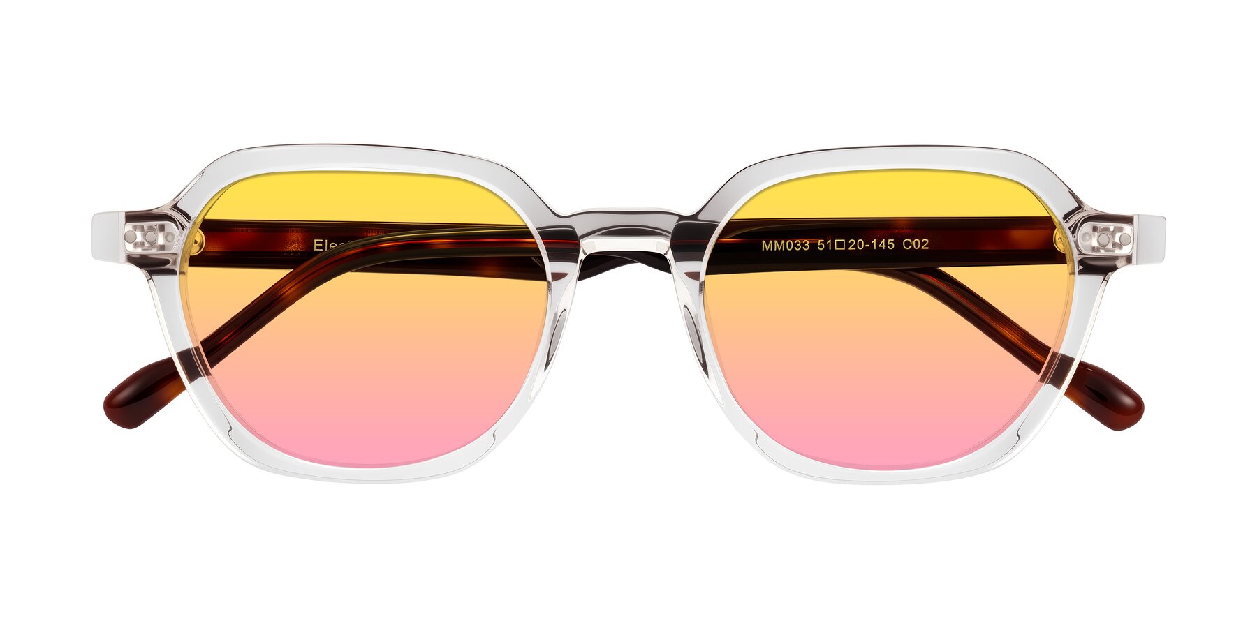 Folded Front of Electra in Clear/Tortoise with Yellow / Pink Gradient Lenses