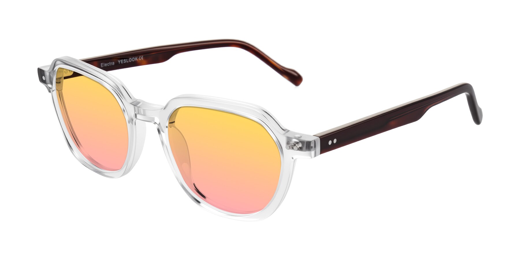 Angle of Electra in Clear/Tortoise with Yellow / Pink Gradient Lenses