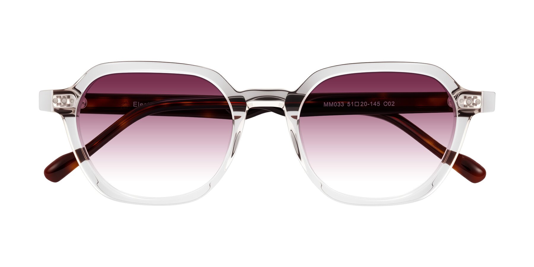 Folded Front of Electra in Clear/Tortoise with Wine Gradient Lenses