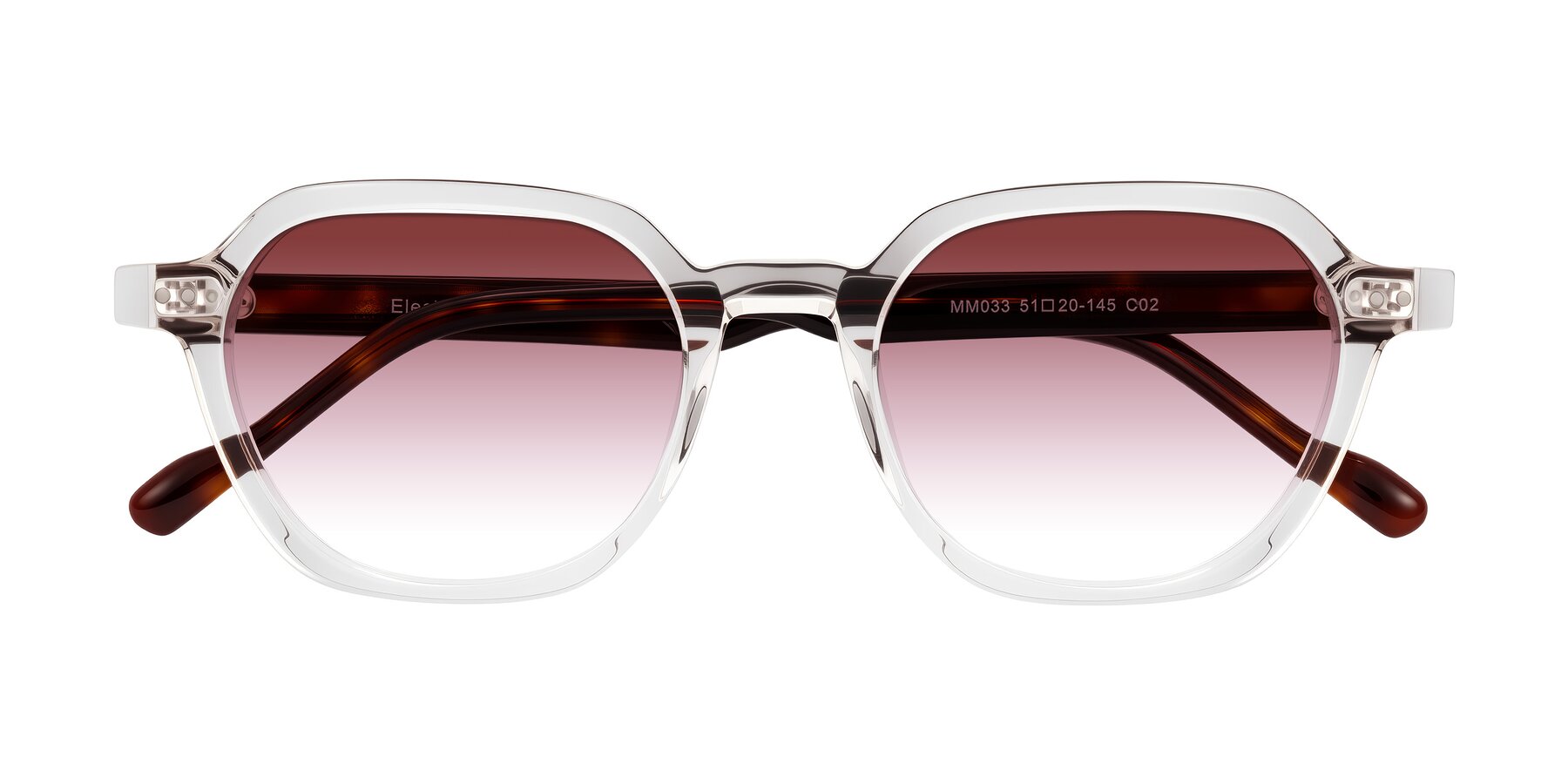 Folded Front of Electra in Clear/Tortoise with Garnet Gradient Lenses