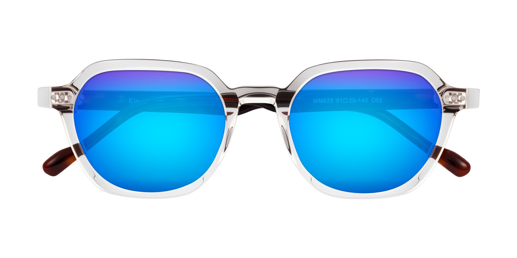 Folded Front of Electra in Clear/Tortoise with Blue Mirrored Lenses