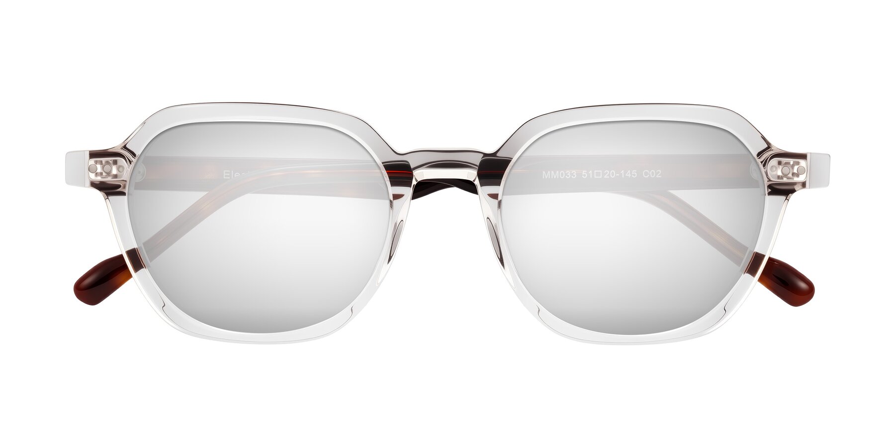 Folded Front of Electra in Clear/Tortoise with Silver Mirrored Lenses