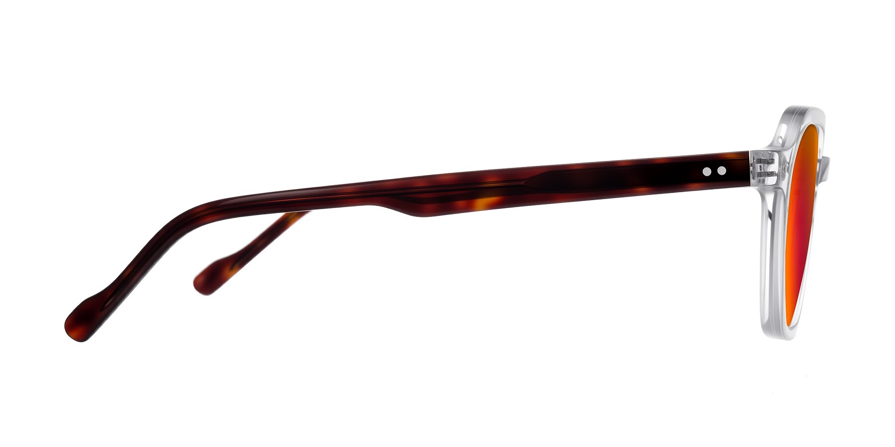 Side of Electra in Clear/Tortoise with Red Gold Mirrored Lenses