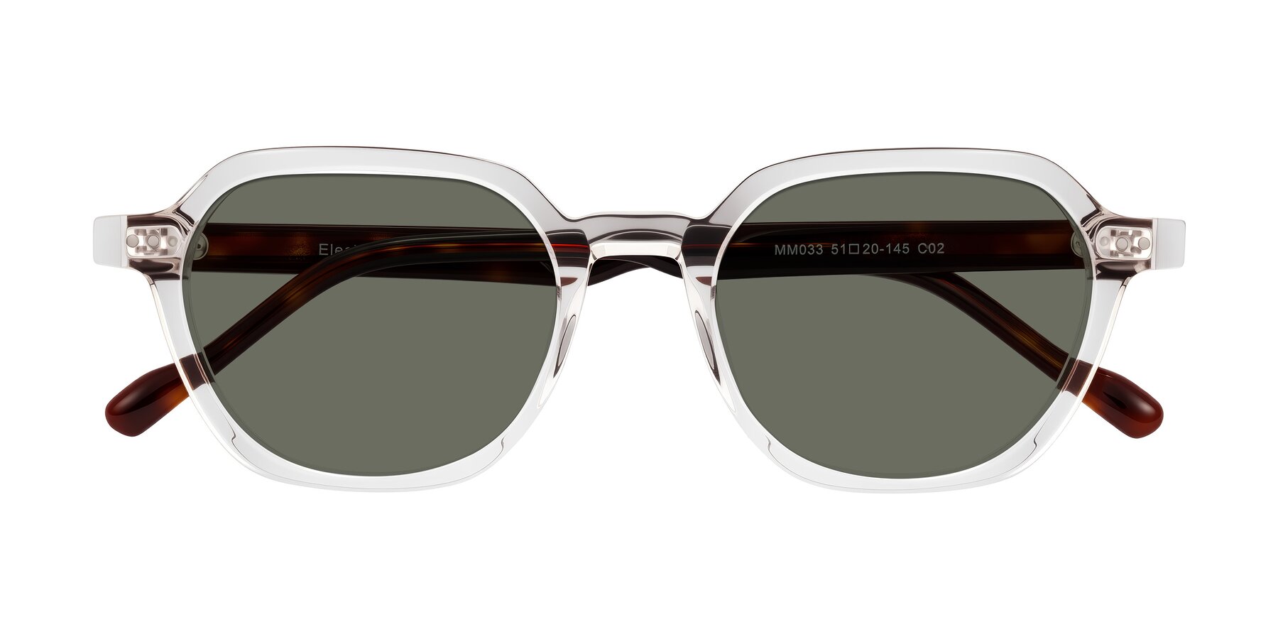 Folded Front of Electra in Clear/Tortoise with Gray Polarized Lenses