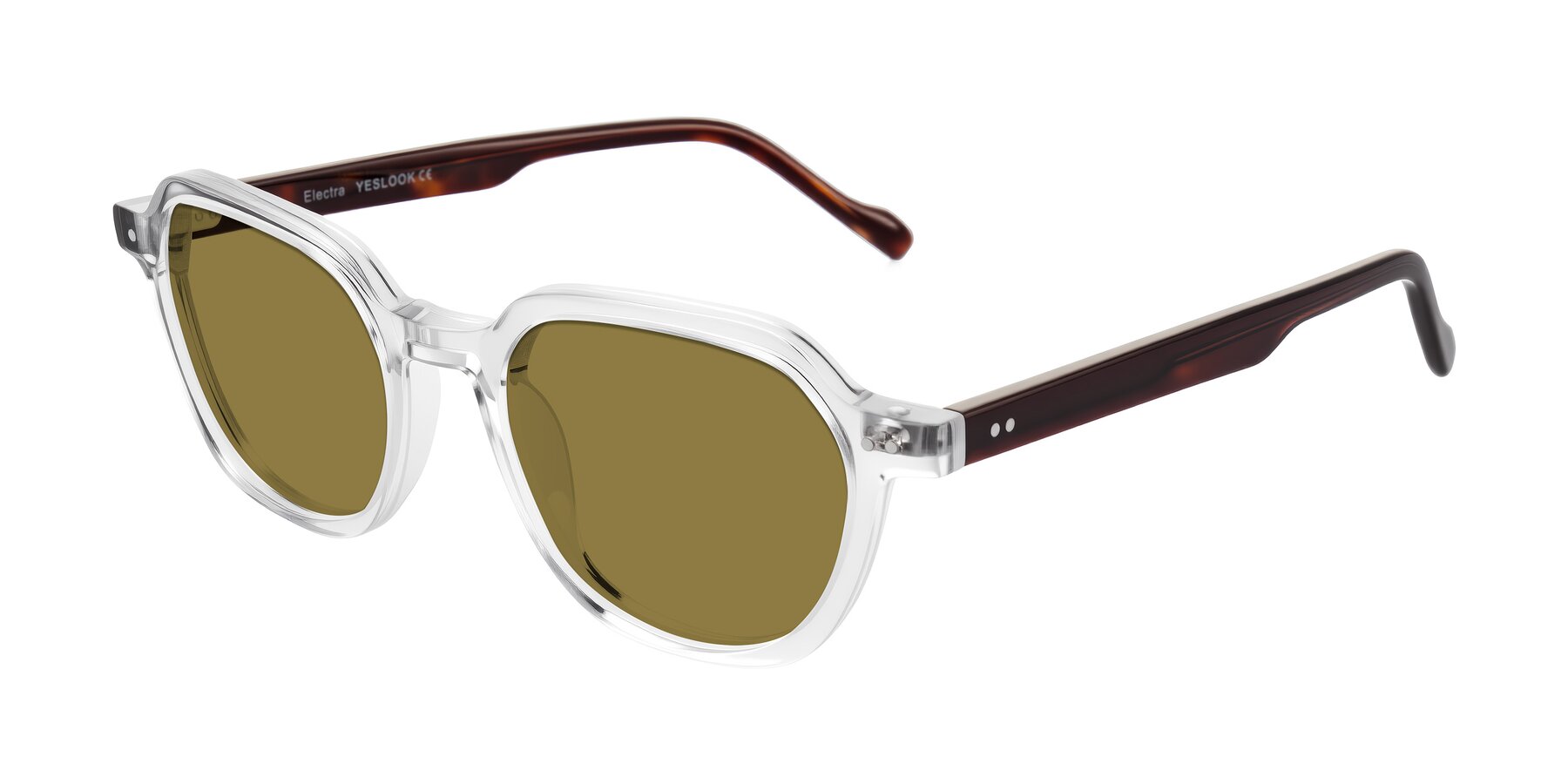Angle of Electra in Clear/Tortoise with Brown Polarized Lenses