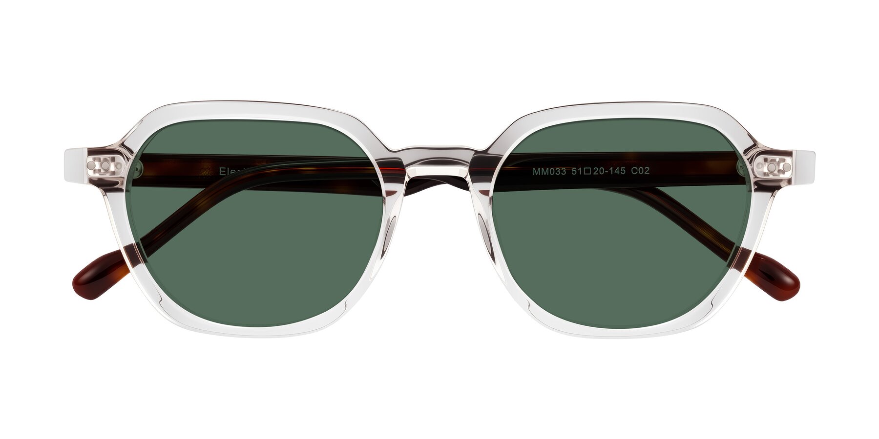 Folded Front of Electra in Clear/Tortoise with Green Polarized Lenses