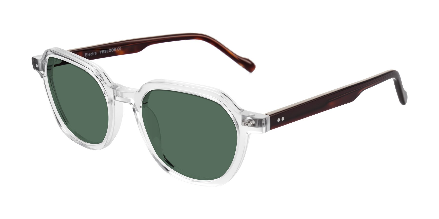 Angle of Electra in Clear/Tortoise with Green Polarized Lenses