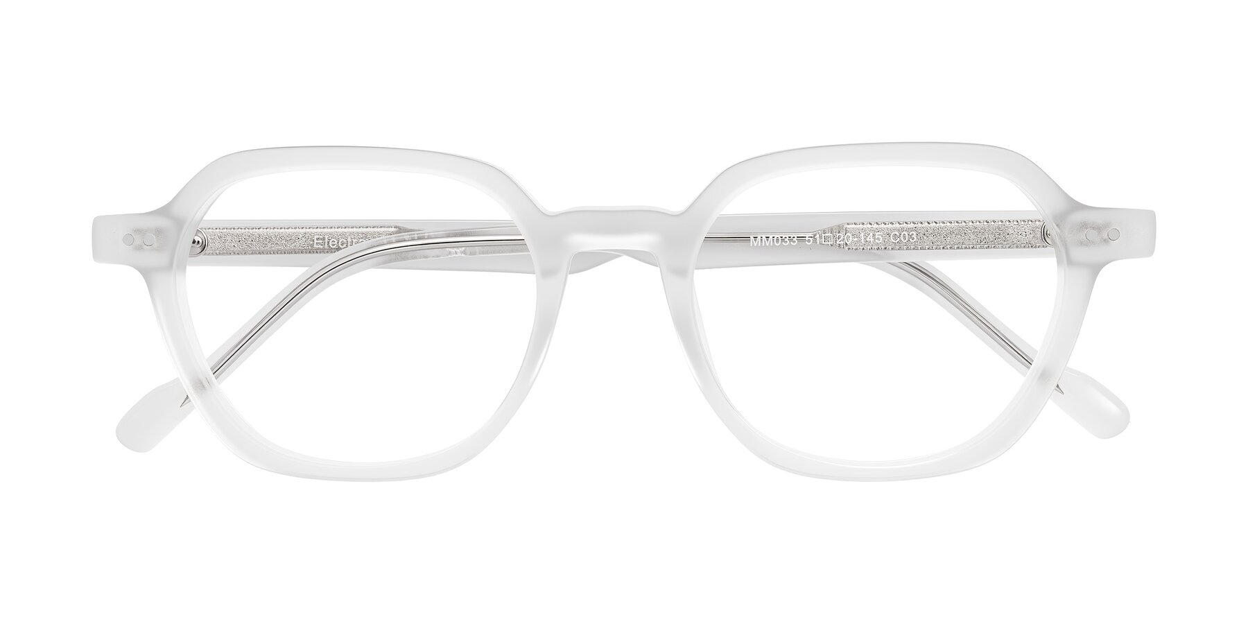 Folded Front of Electra in Transparent White Matte with Clear Eyeglass Lenses